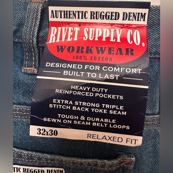 Rivet Supply Co Men’s Workwear Jeans 32x30 Relaxed Fit NWT Blue Denim - Picture 4 of 7